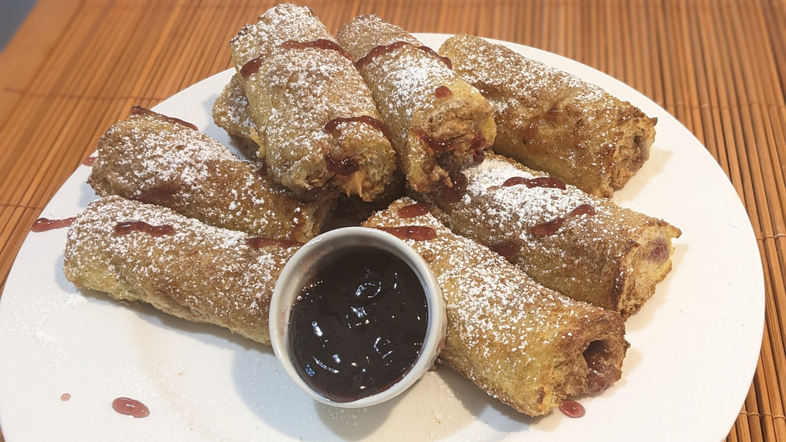 French Toast PB& Wine Jelly Roll Ups