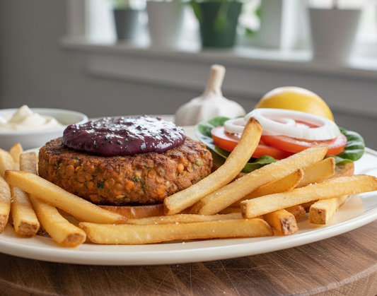 Vegan Lentil Cabernet Burger & Wine Jelly Condiments